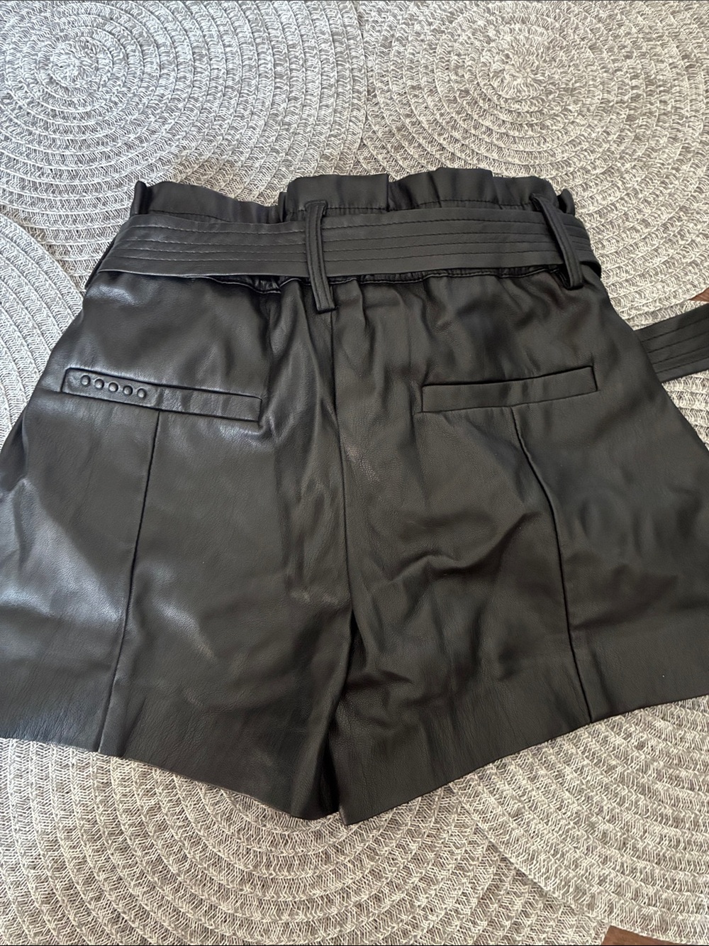 High-Waist Faux Leather Paperbag Belted Shorts - Black - Picture 2 of 4